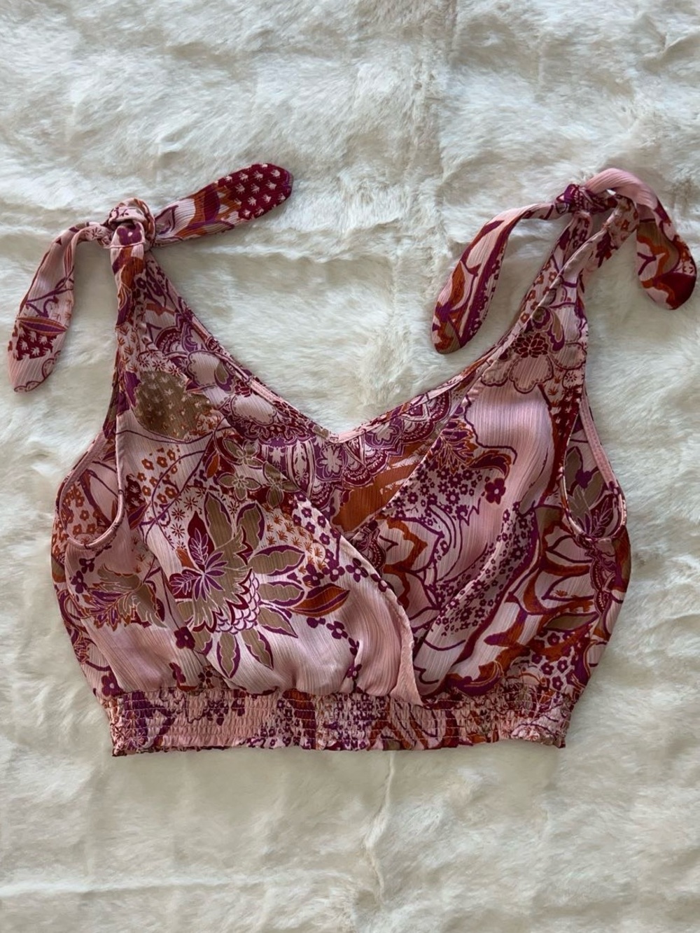 Free People Pink Floral Tie-Strap Cropped Camisole/crop top